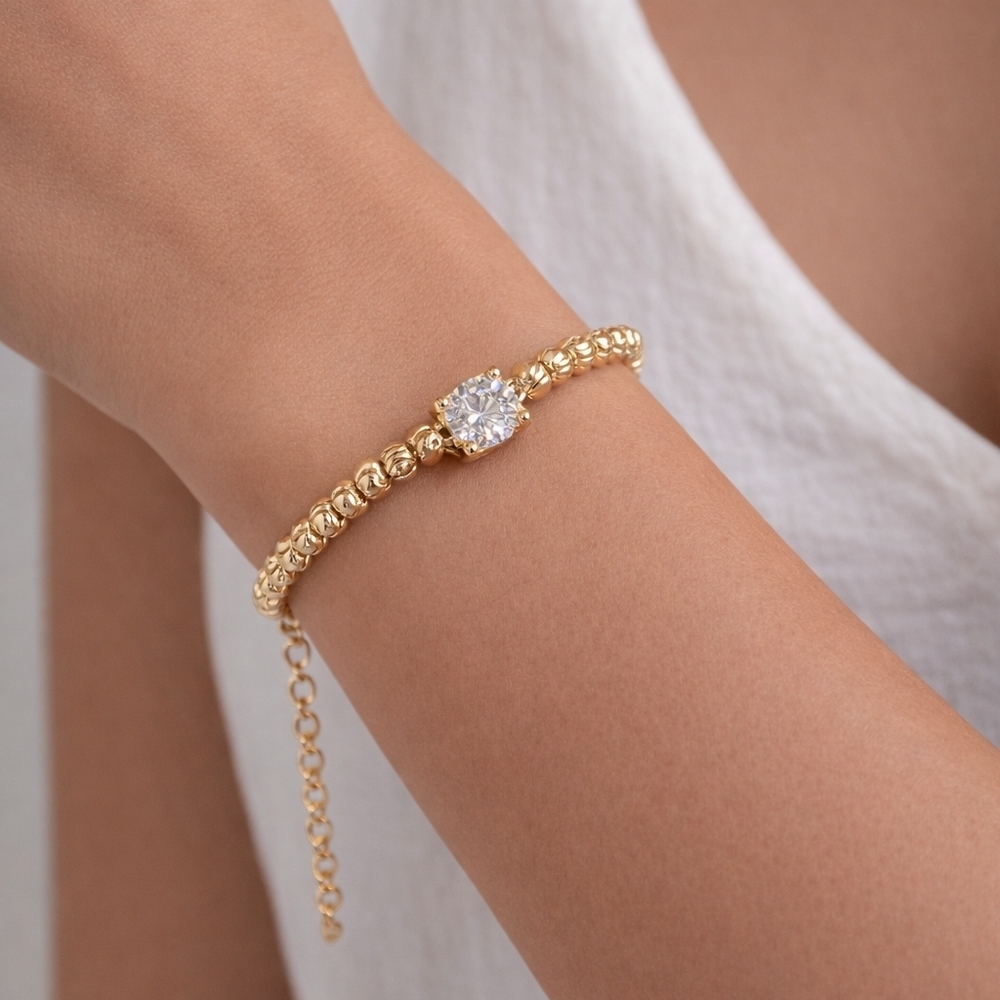 Elegant Gold Plated Simulated Diamond Beaded Bracelet